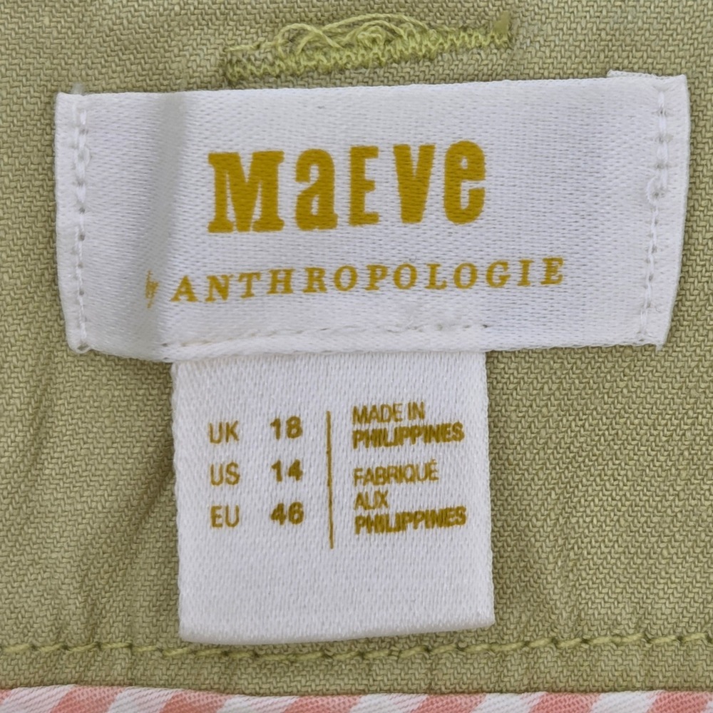 Maeve Anthropologie Wide Leg Pants 14 Chartreuse Linen Blend‎ High Rise Boho - Picture 4 of 11